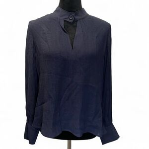 David Lerner Kourtney Mandarin Collar Blouse Dark Navy Women's S NWT